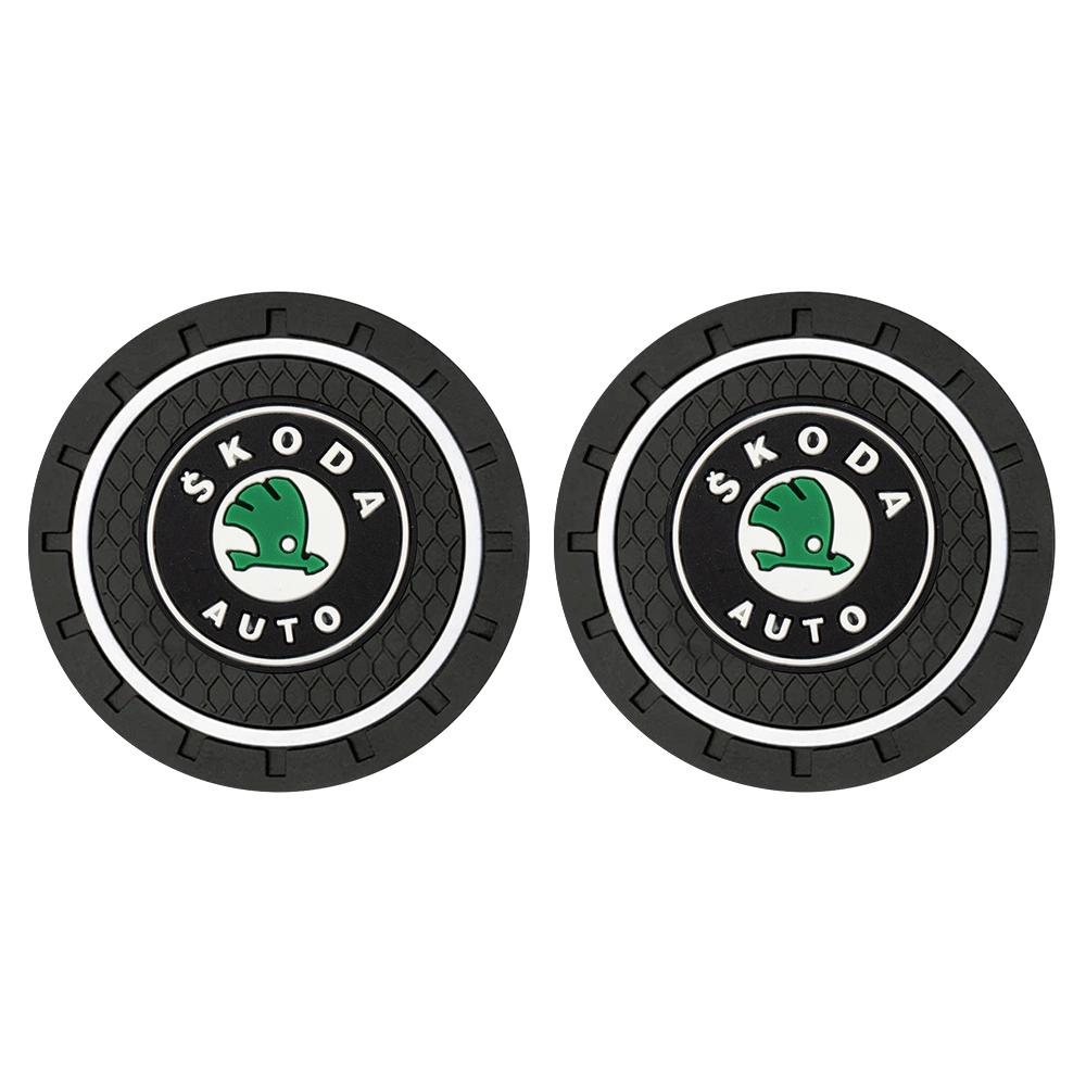 WFDZ5 1/2pc Car Badge Water Cup Holder Anti-slip Pad Mat Bottle Slot Coaster For Skoda Rapid Fabia 1 2 Octavia A7 Yeti Superb Roomster