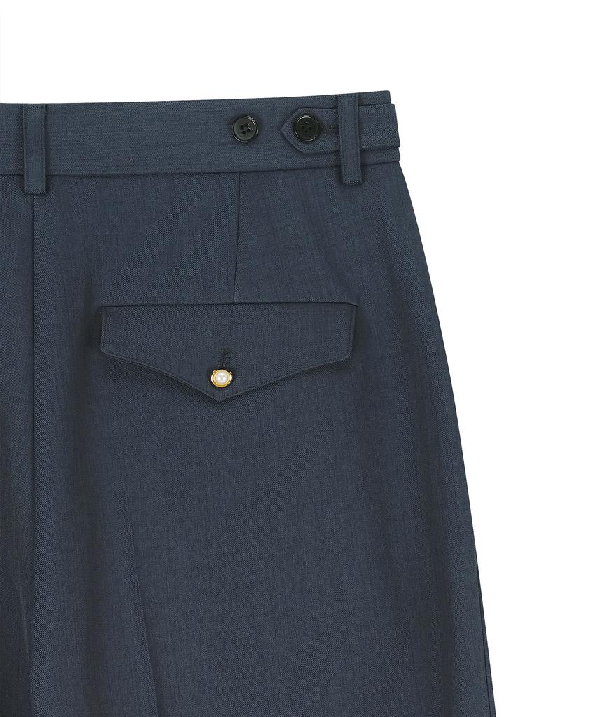NOIRER 80S Classic One-Pleat Wide Slacks (Navy)