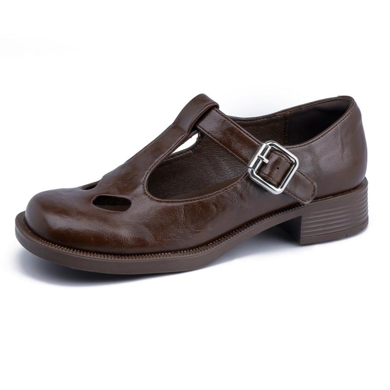 Элегантные туфли на толстом каблуке с ажурным вырезом, весенние женские туфли на плоской подошве 2025, дизайнерские винтажные туфли в стиле колледжа Мэри Джейн для женщин