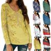 Women's Fashion Casual Long Sleeve Floral Print V Neck Top With Pockets
