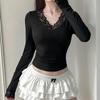 European Lace Patchwork Long Sleeve V-Neck T-Shirt