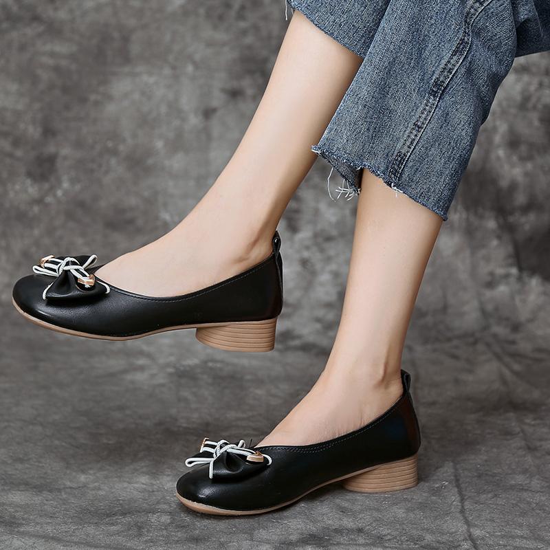 Autumn 2024 Women's Pumps Retro Bow-knot Shoes of Women Sexy Low-heeled Shoes Soft Fashion Mother Shoes Comfortable Shallow