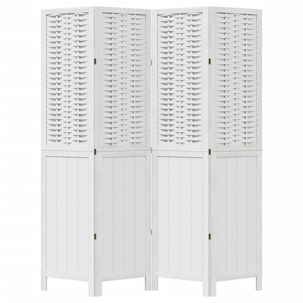 4 Piece Room Divider White Solid Paulownia Wood