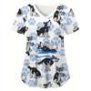 Medical Uniform for Women Cute Cat and Dog Print V-Neck Clinical Uniform Short Sleeve Patch Pocket Tops Surgical Uniforms Woman