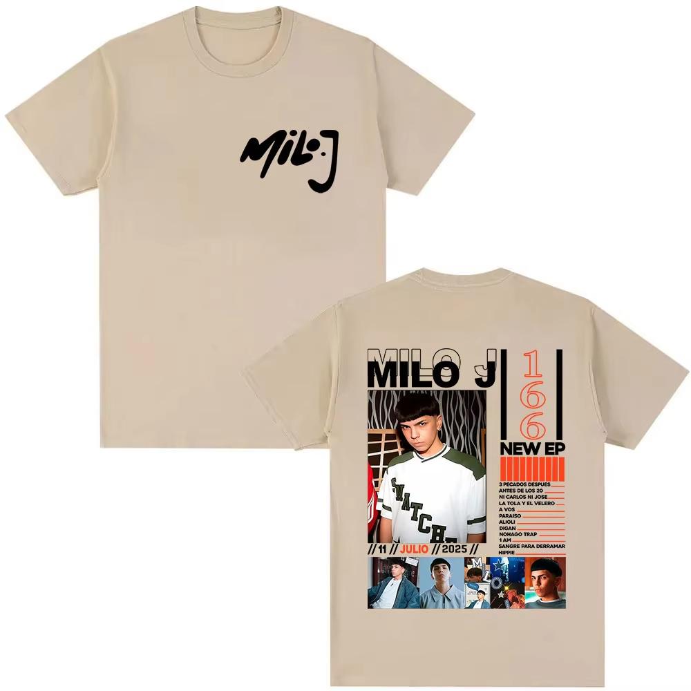 Rapper Milo J 166 Tour 2026 Album T Shi6rts Men Retro High Quality Short Sleeve Tshirts Oversized Tee Cotton TShirt Streetwear
