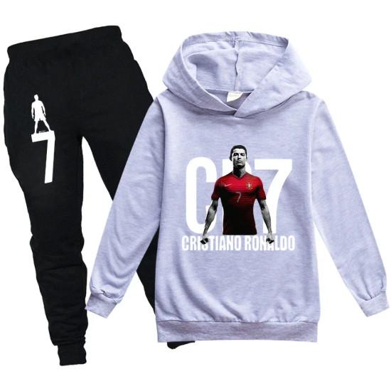 Весенне-осенний спортивный костюм с принтом CR7 для футбола, детская одежда, толстовка + штаны, комплект из 2 предметов, для мальчика и девочки, 3-12 лет, детские праздничные подарки