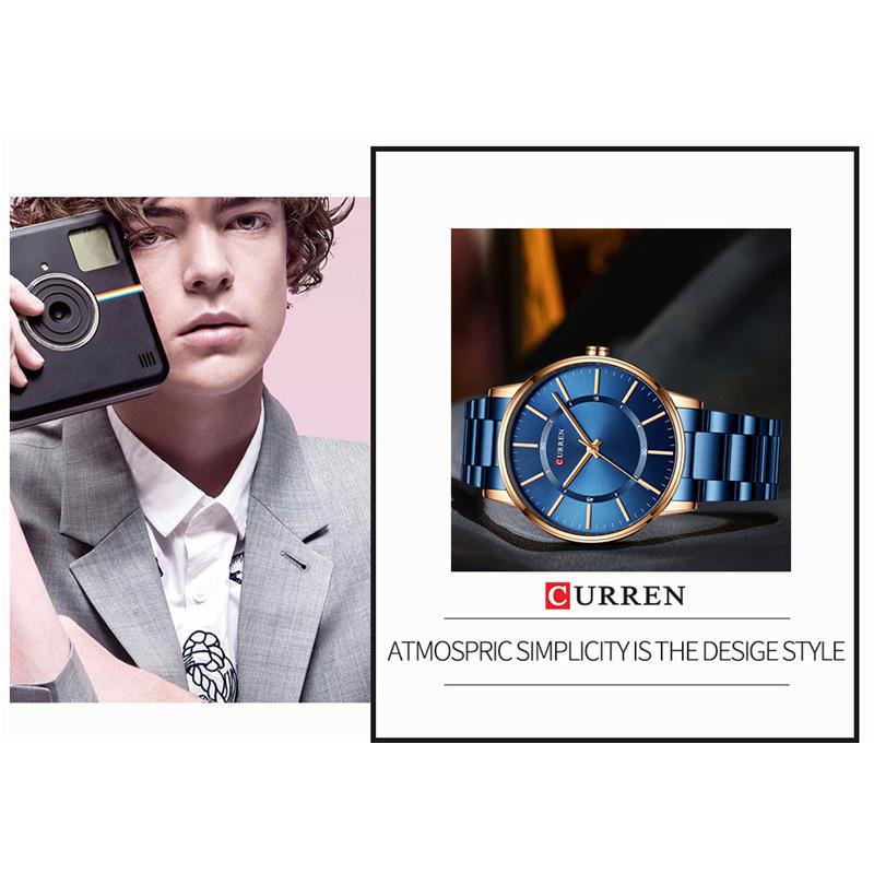 CURREN Новые лучшие мужские часы с ремешком из нержавеющей стали, японский механизм, мужские деловые часы со стальным ремнем