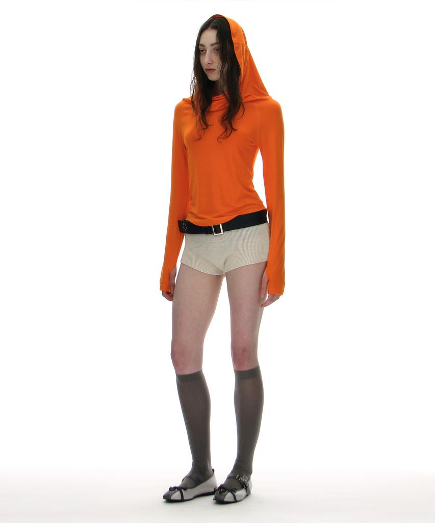 PARTIMENTO WOMEN 3-Way Cowl Neck Long Sleeve Tee_Orange