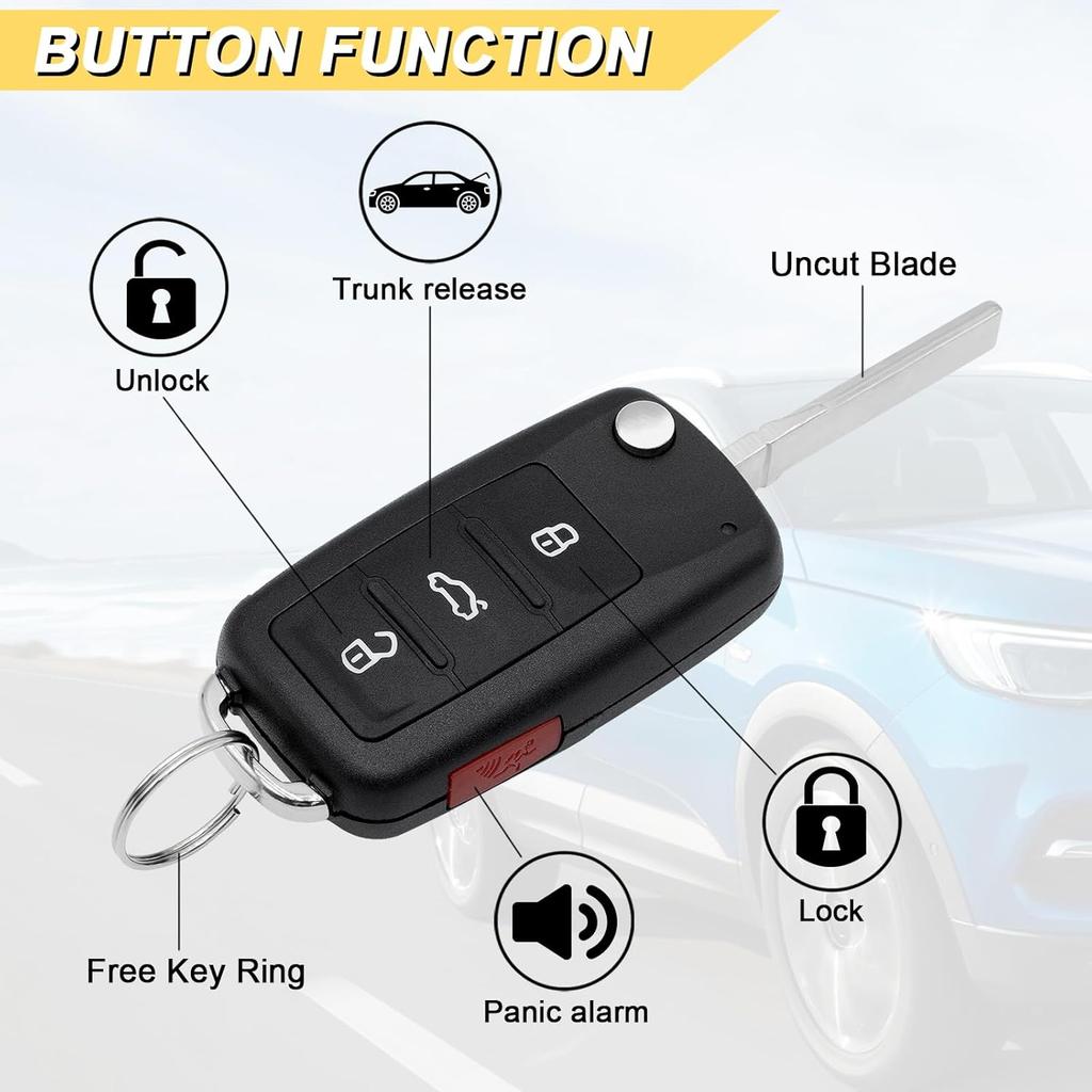 Key Fob Replacement for 2011-2016 VW Tiguan Golf CC Eos GTI Jetta Touareg/12-16 Passat Beetle Car Keyless Entry Remote Control, NBG010180T, 4 Buttons