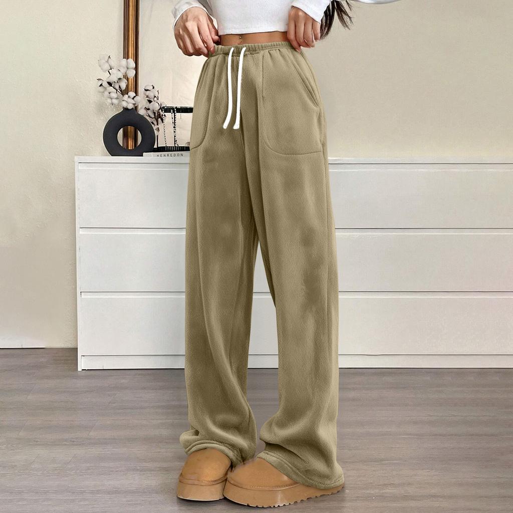 Женские пижамные штаны, плюшевые пижамные штаны, мягкая эластичная талия, пижамные штаны, однотонные штаны с 2 карманами