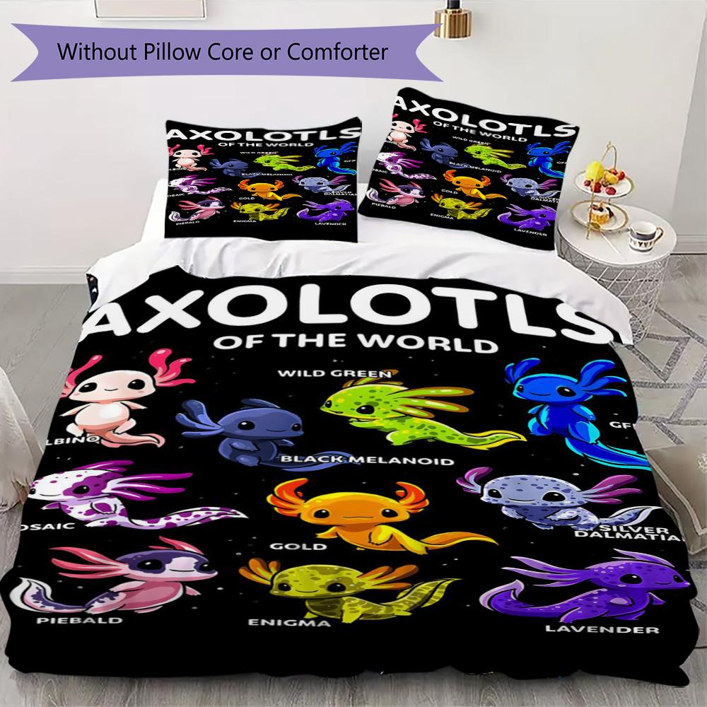 Colorful cartoon salamander Pattern Bedding,Quilt Set Quilt Cover Pillowcase Home Birthday Gift (1*duvet cover+2*pillowcase,without core)ZSJT0917167