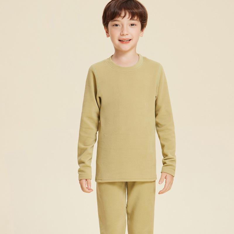 Детский комплект термобелья из кашемира и шелка для мальчиков и девочек - осенне-зимний топ с круглым вырезом и штаны