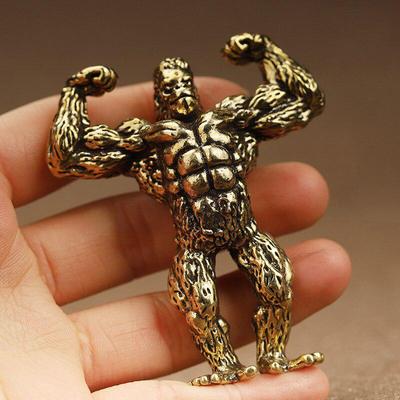 Ретро латунь фитнес бицепс Brachii Gorilla маленькая статуя офис настольные украшения декор ремесла мышцы животных фигурки орангутанга