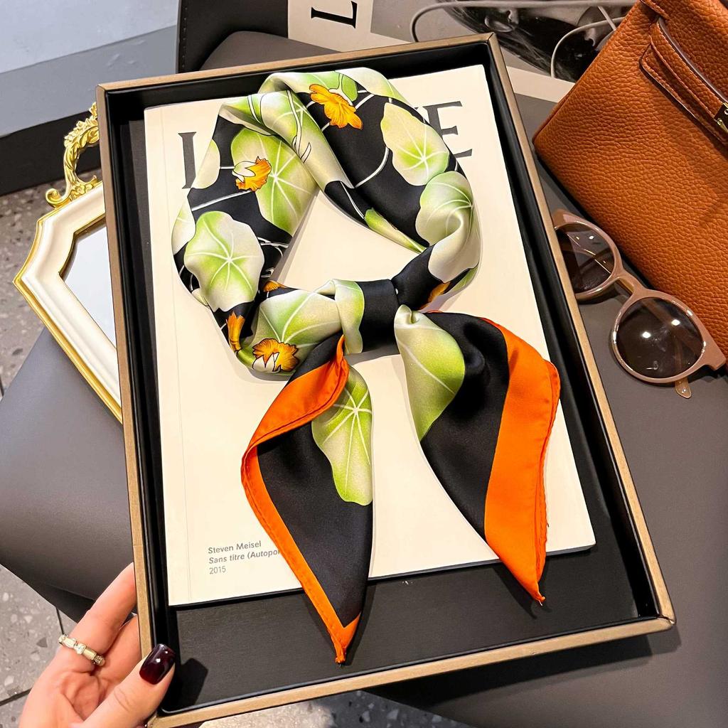 Small Silk Scarf Women'S Versatile High-End Decorative Square Scarf Professional Small Scarf Simulation Silk Korean Version Streamer Bag