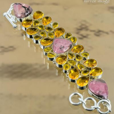 Натуральный Родонит Цепочка из Драгоценных Камней Регулируемый Браслет Серебро 925 пробы Для Девочек