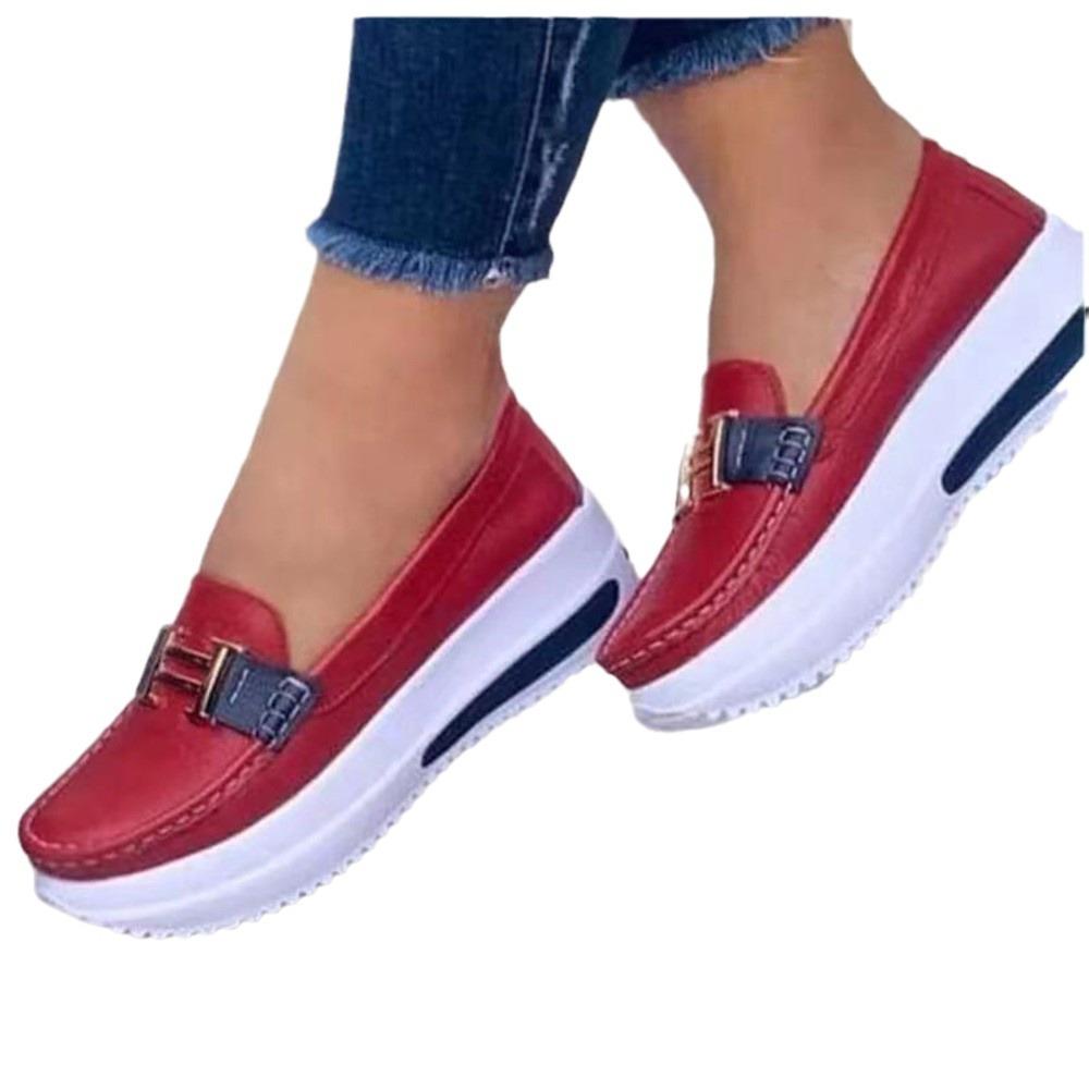 Большие размеры Платформа Женские туфли Повседневные одинарные туфли Женские туфли с металлической пряжкой Одна педаль Ленивые туфли Лоферы