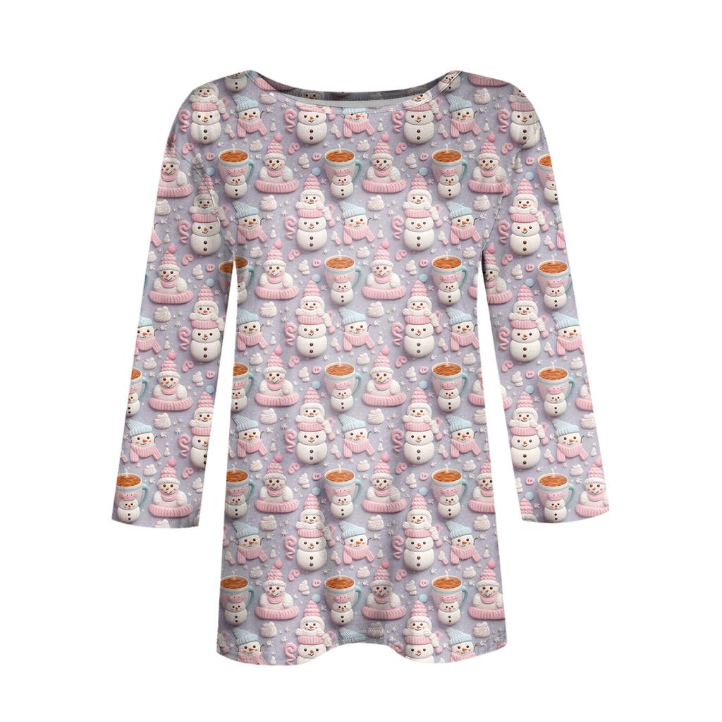 Женская модная повседневная футболка с рукавом три четверти и рождественским принтом, с круглым вырезом