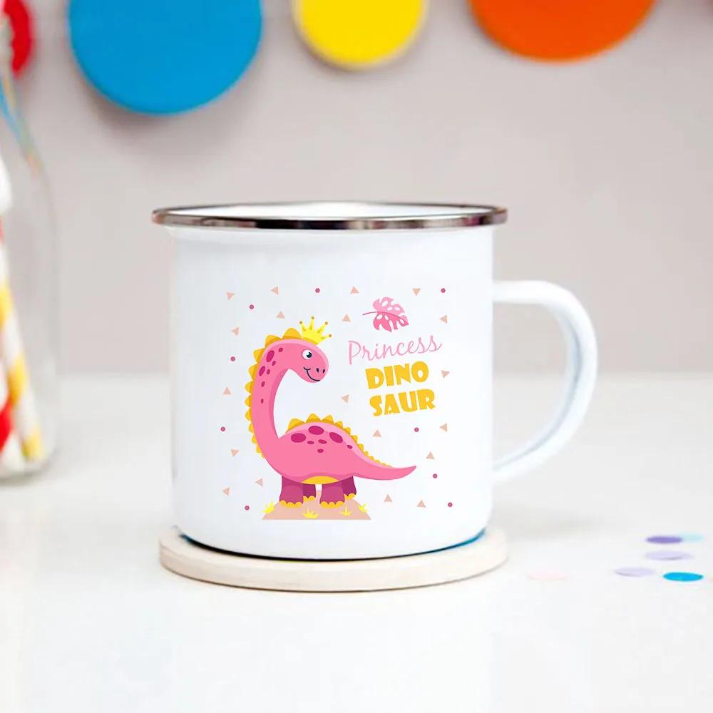Happy Birthday Boys Girls Enamel Cocoa Mugs Home Party Cartoon Dinosaur Kids Drink Juice Cola Milk Cups Child Baby Birthday Gift