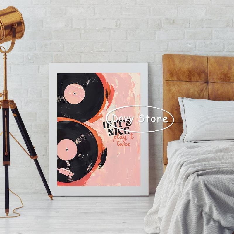 Винтажный проигрыватель кассетный магнитофон музыкальный постер эклектичный розовый принт на стену ретро холст картина бар домашний декор эстетика