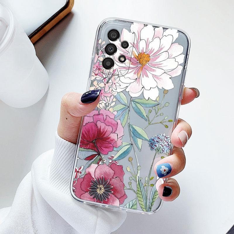 Чехол для телефона Samsung A53 5G A33 Цветочный силиконовый чехол для Samsung Galaxy A73 Fundas Coque Прозрачный мягкий Capas Цветочный ТПУ