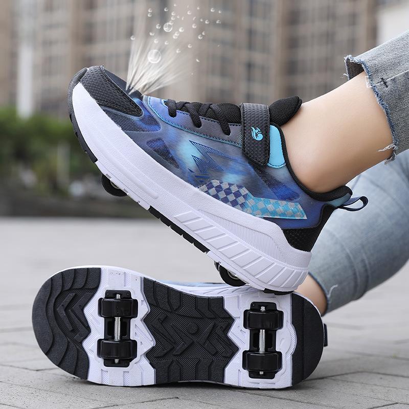 Взрывные кроссовки на роликах четырехколесные для мальчиков светящиеся двухколесные ролики детские красочные