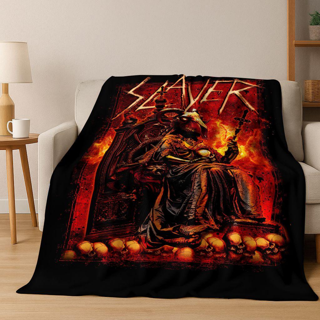 2026 Slayer Heavy Metal Rock Band Skull Art Flannel Blanket,Cozy Soft Throw Blanket for Home Bedroom Bed Sofa Picnic Cover Gift