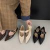 Pointed Wedge Heel Mary Jane Shallow Mouth One-word Buckle Belt Temperament Black Low Heel Versatile Single Shoes Women