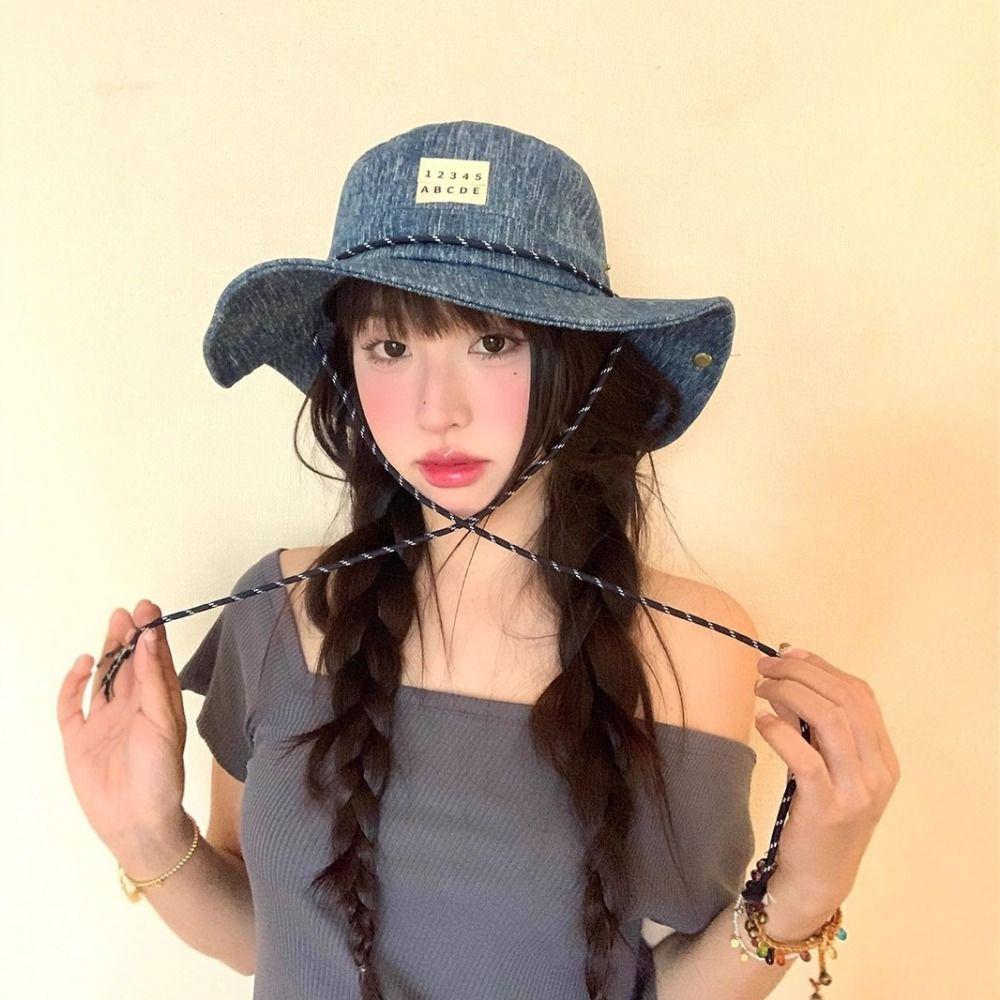 Lightweight Western Cowboy Hat Wide-Brimmed Fisherman Hat Fashion Denim Bucket Hat  Camping