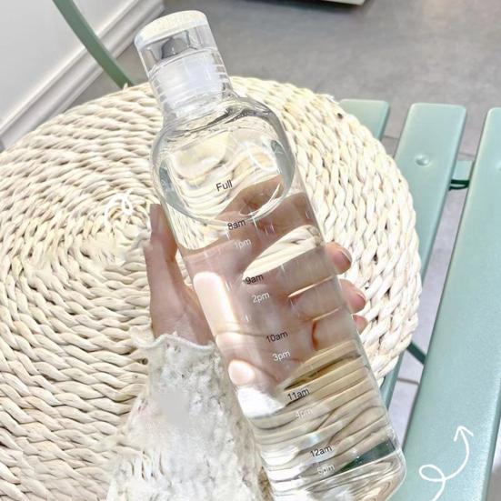 Бутылка для воды 500 мл, герметичная шкала времени, прозрачная бутылка для чайной посуды из боросиликатного стекла, офисная