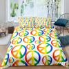 Peace Symbol Bedding Set Colorful Peace Sign Pattern Print Comforter Cover Americas Rasta Culture Microfiber Duvet Cover Set