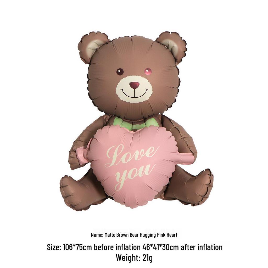 Cute Matte Frosted Teddy Bear & Rainbow Aluminum Balloons for Kids' First Birthday Decorations