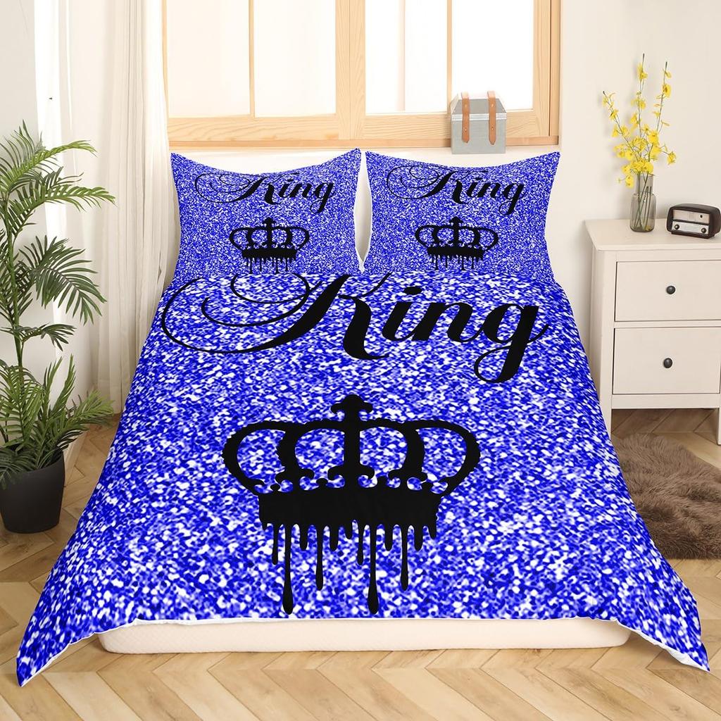 Modern King Crown Duvet Cover Twin Black Pink Bedding Set Women Adults Couple Comforter Cover Girls Valentines Day Quilt Cover
