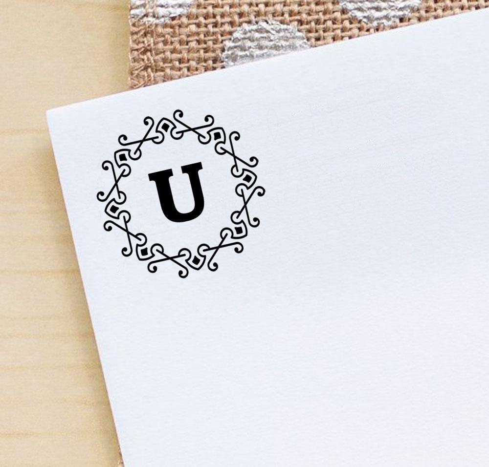 Printtoo Alphabet U Monogram Octagon Celtic Swirl Frame Self Inking Rubber Stamp Office