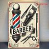 Жестяная вывеска для парикмахерской - Ретро Металлическое настенное искусство с дизайном ножниц, расчески и полосатого шеста - Деревенский железный декор для дома, гаража,