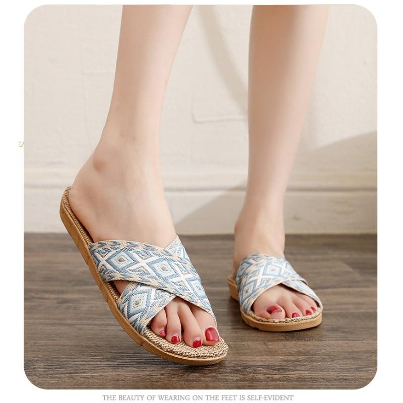 Модные новые женские дышащие льняные тапочки