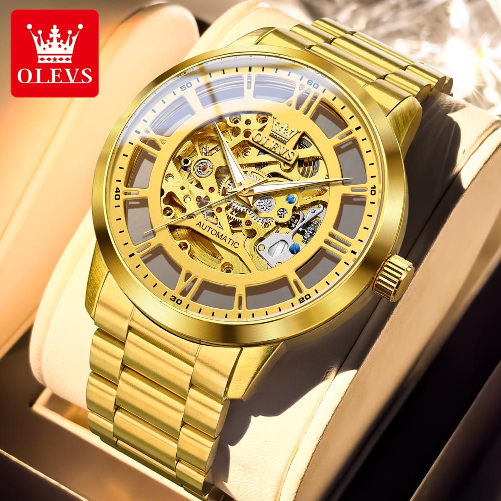 OLEVS Automatic Watch for Men Fully Hollow Personality Mechanical Men's Watches Luxury Brand Original Waterproof Wristwatch 6728