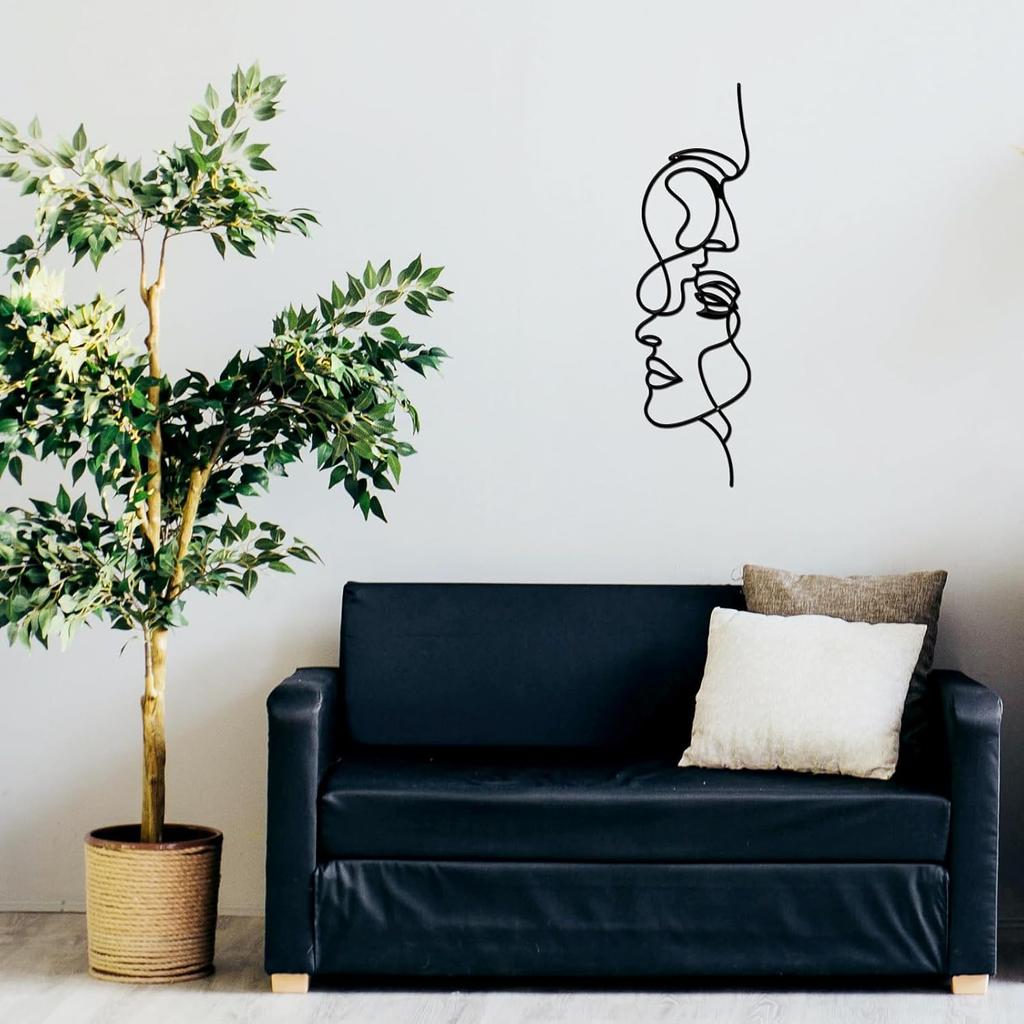 ORIGACH Minimalist Couples Black Metal Wall Decor, Abstract Facial Line Black Metal Wall Art Hanging Ornaments for Living Home Bedroom Kitchen