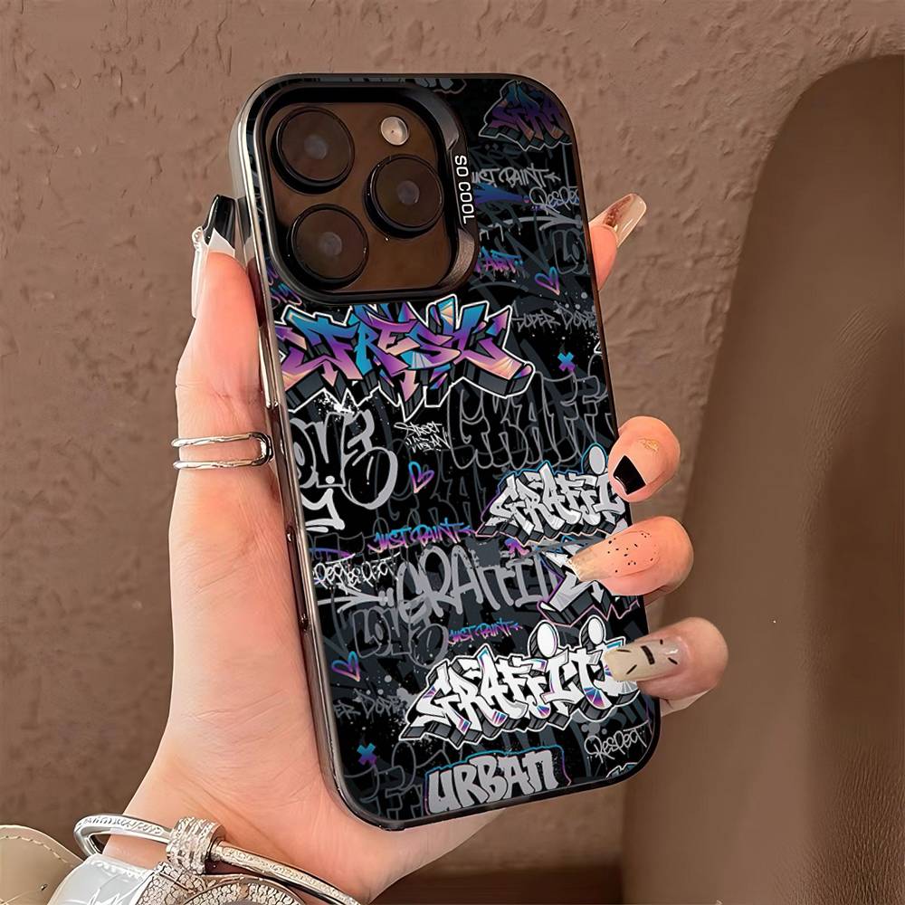 Крутой Черный Цветной Граффити Чехол Для Телефона Для IPhone 17 16 15 14 13 12 11 Pro Max Plus Pro Оболочка