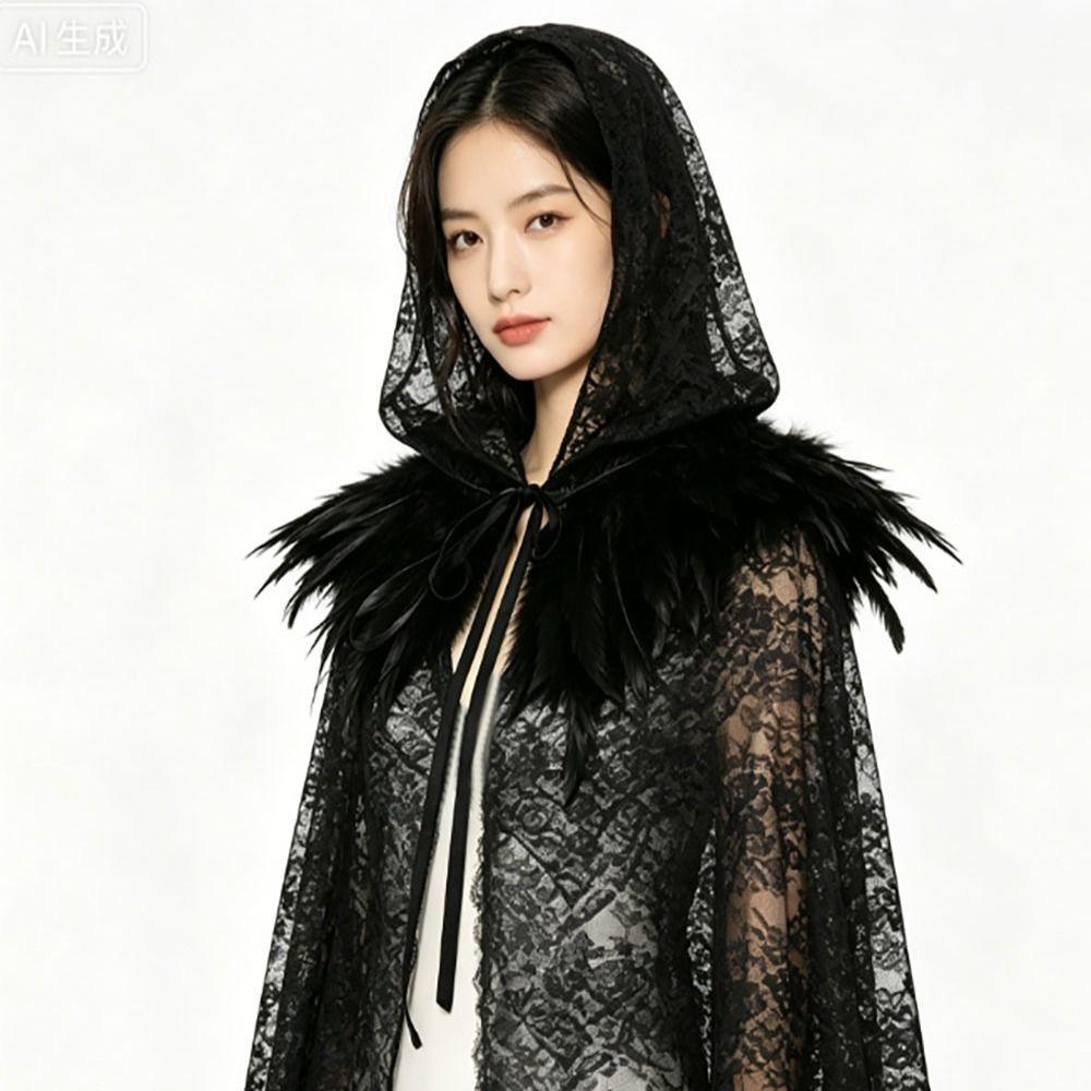Vintage Overcoats with Oversized Hood Cosplay Costume Creative Gift Lace Hooded Cape