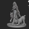 Масштаб 1/24 Смоляная Фигурка DIY Набор Модели Фэнтези Миниатюра Статуя Женщины Фрейи с Двумя Волками Распакованная и Неокрашенная Бесплатная Доставка