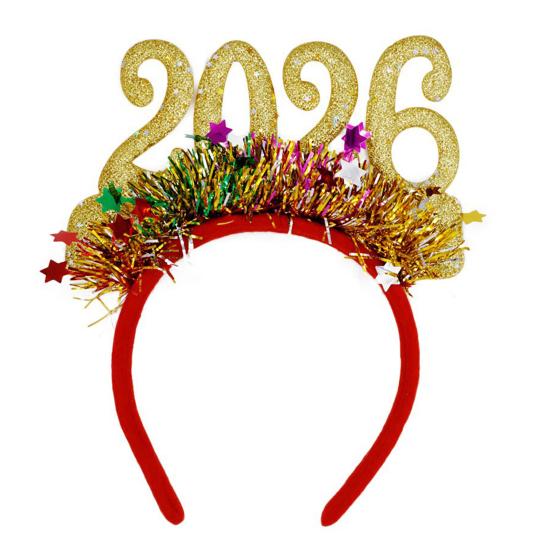 2026 Блестящий Новогодний Ободок для Волос Ободок с Покрытием из Блесток Сверкающий Дизайн с Цифрами Обруч для Волос Праздничный Аксессуар для Волос