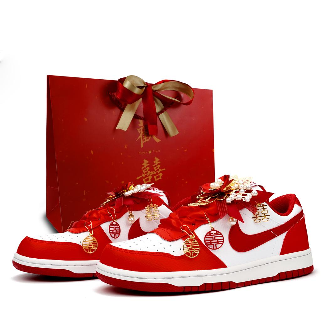 Nike Big Joy Противоскользящая Амортизация Увеличивающие Рост Низкие Кеды для Скейтборда Мужские Красные 355152-150(Команда900-)