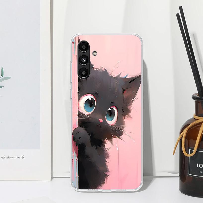 Милый черный кот Мяу Чехол для телефона Аниме Для Samsung Galaxy A17 A37 A57 A16 A26 A36 A56 A15 A25 A35 A55 A14 A24 A34 A54 A13 A23 A33