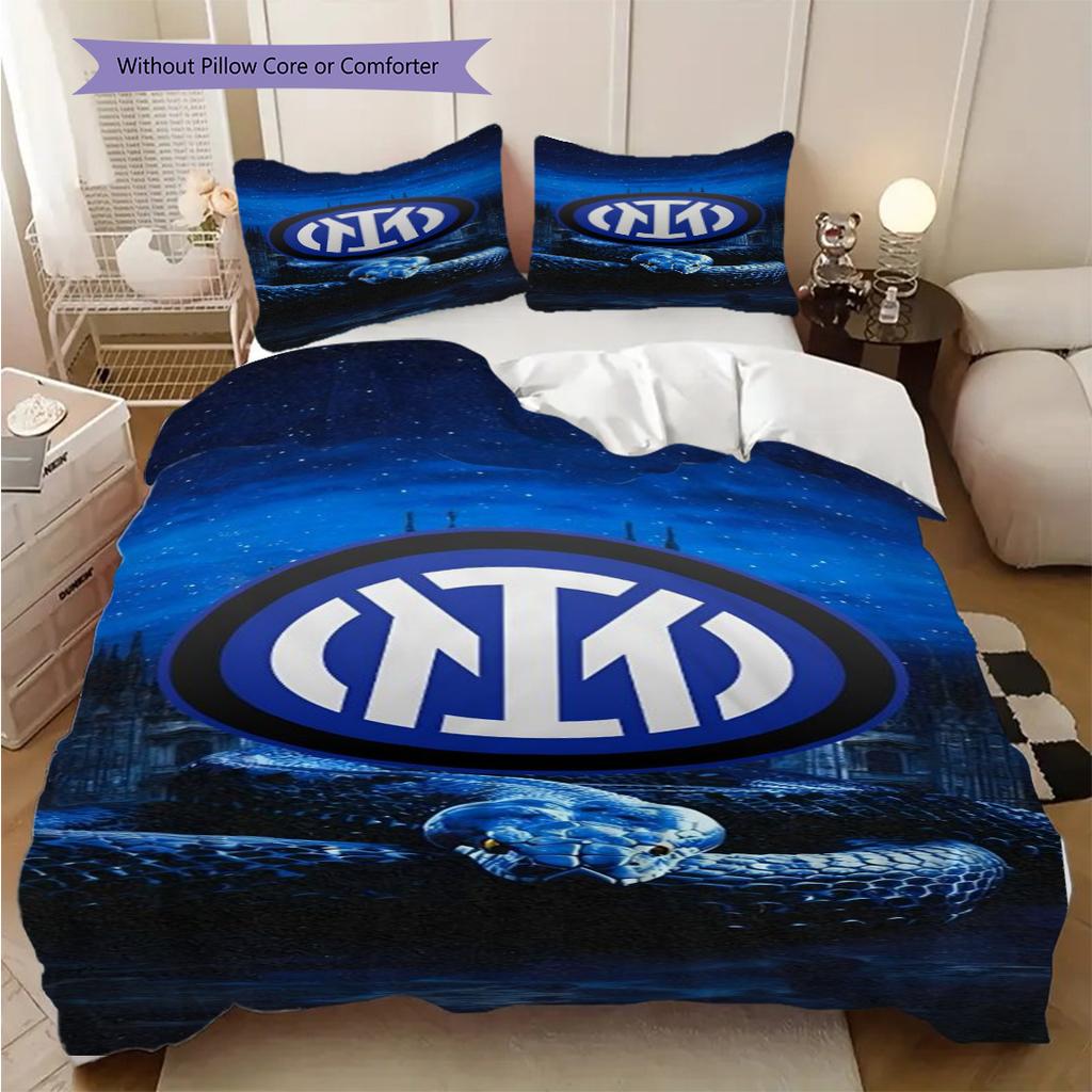 Inter Milan Emblem Bedding (1 * duvet cover + 2 * pillowcase, without core) 2D Flat Bedding set Christmas birthday gift Soft and comfortable