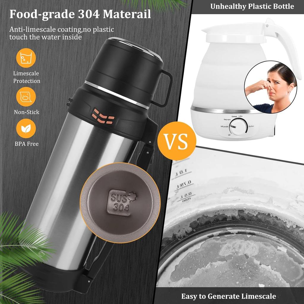 Бутылка с вакуумной изоляцией - 2 л большой емкости, металлическая бутылка для воды из нержавеющей стали для горячих и холодных напитков, термос с чашкой без BPA, портативная