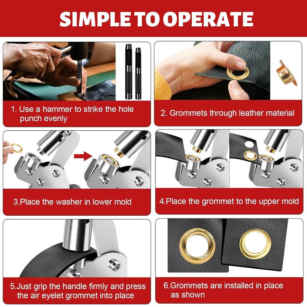 Grommet Kit of 1/4" and 3/8" Punch with 500 Pcs Metal Eyelets,Handheld Heavy Duty Eyelet Pliers Rivet Press Tool Set