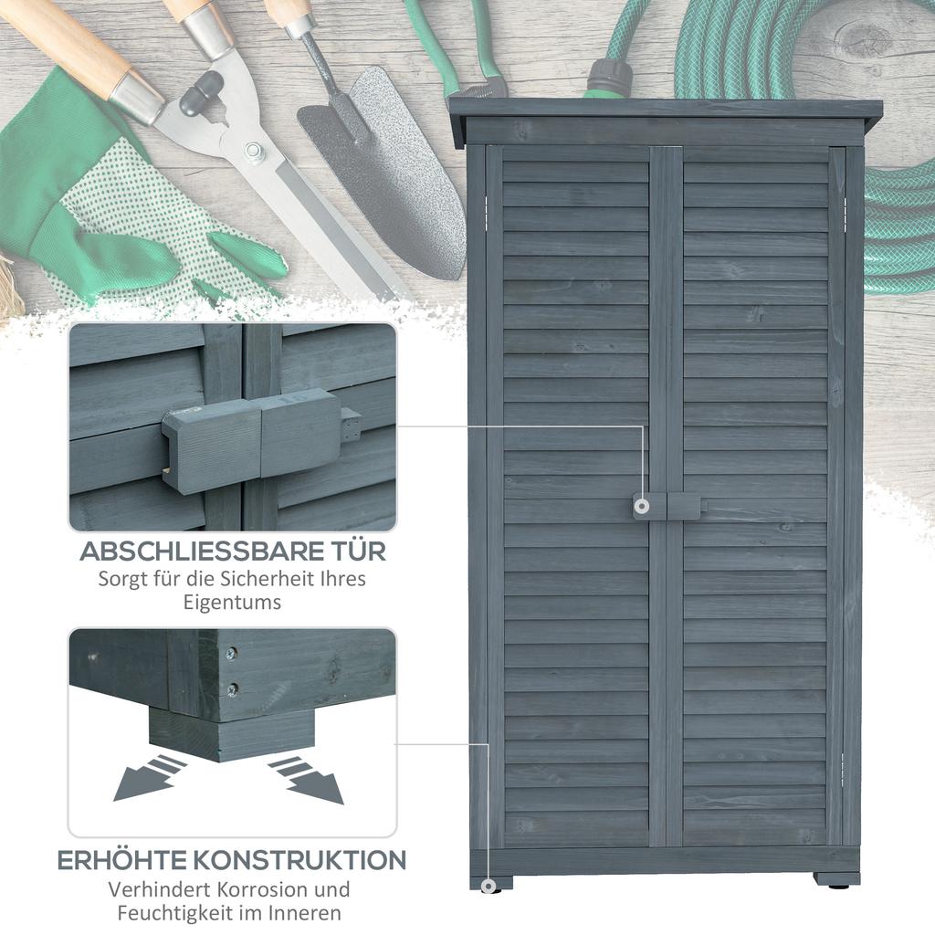 39.5 x 79cm Fir Wood Garden Shed - Grey