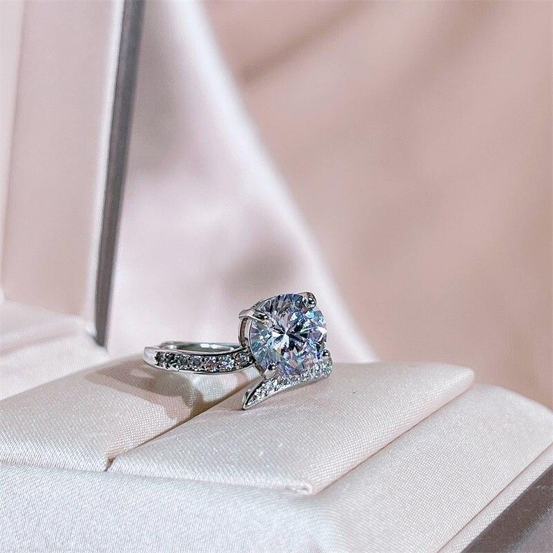 BELLA BOX Классическое женское кольцо с круглым цирконом, регулирующее женское серебряное ювелирное изделие, подарок