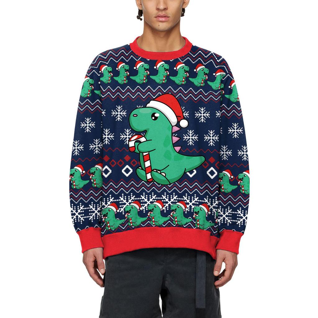 2025 New Christmas Elk & Dragon Cartoon Couple Hoodies – Fashionable Digital Print