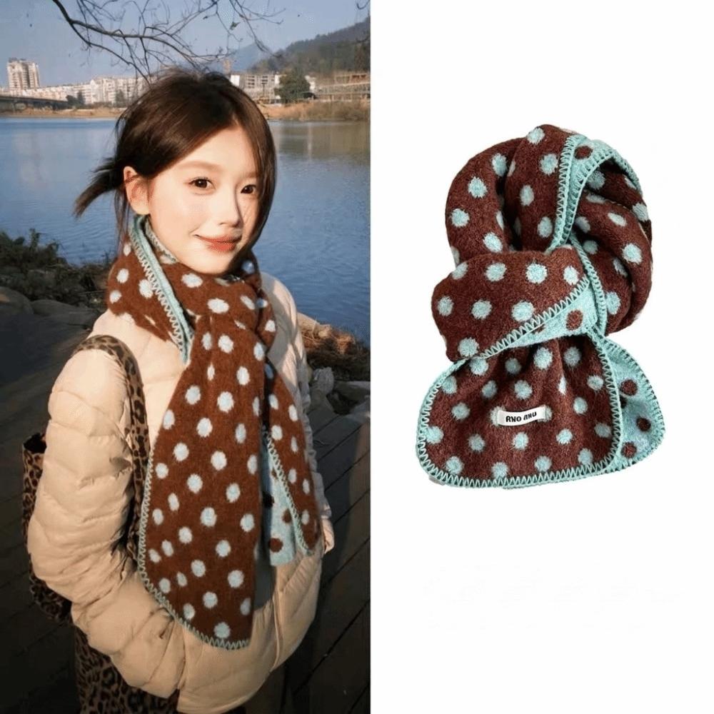 Korean Style Wool Scarf Lightweight Neck Warmer Fashion Polka Dot Scarf Gift